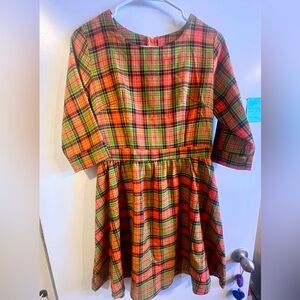 Retrolicious green and orange plaid dress